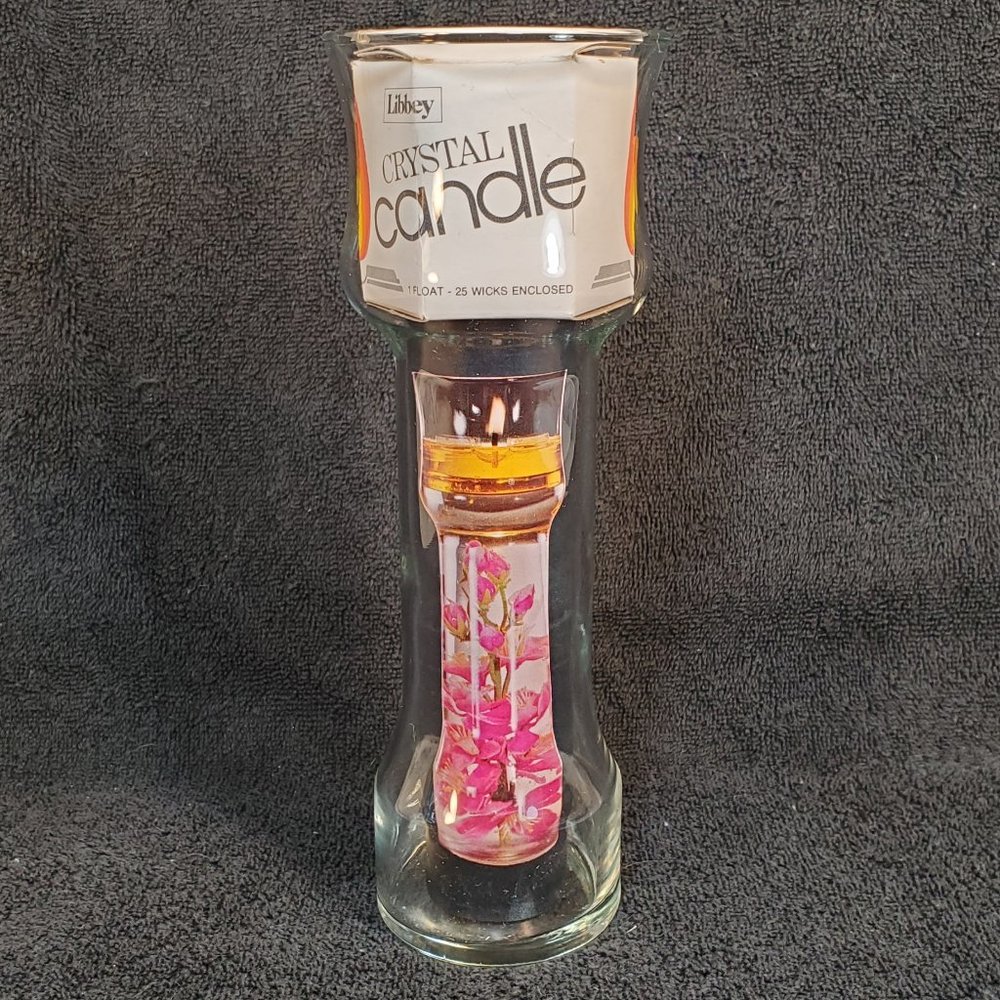 VTG Crystal Libbey Glass 9” Floating Candle Holder with Float and 25 Extra Wicks